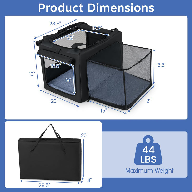 Giantex Portable Dog Crate for Travel Expandable Soft-Sided Pet Carrier with Mesh Windows