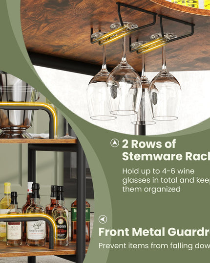 Giantex 3-Tier Bar Table, Corner Bar Cabinet, Liquor Home Bar Unit with Stemware Racks & Storage Shelves