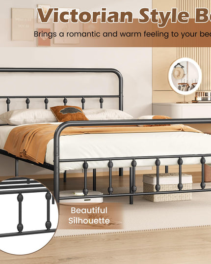 Giantex Metal Platform Bed Frame, Victorian Style Platform Bed with Headboard & Footboard
