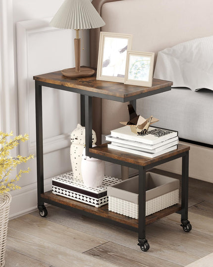 Giantex 3 Tier Side Table with Wheels for Living Room Bedroom Office