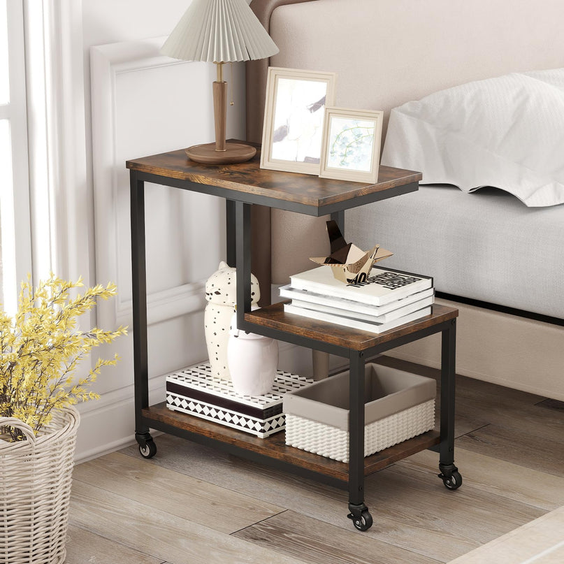 Giantex 3 Tier Side Table with Wheels for Living Room Bedroom Office