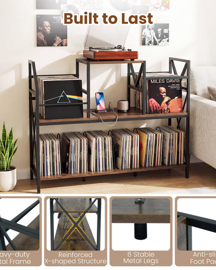 Giantex Large Record Player Stand with Charging Station