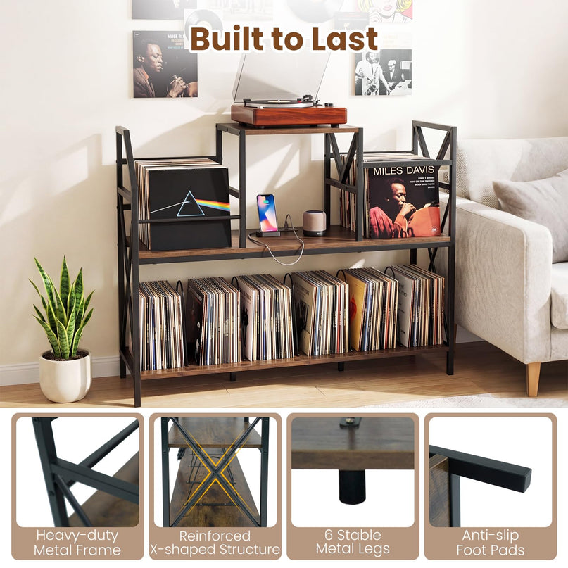 Giantex Large Record Player Stand with Charging Station