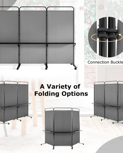 Giantex 3 Panel Room Divider with Wheels and Shelves  for Home Office Studio