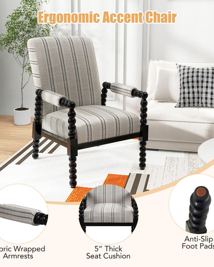 Giantex Mid Century Modern Spindle Accent Chair Set of 1/2, Upholstered Armchair w/Rubber Wood Frame