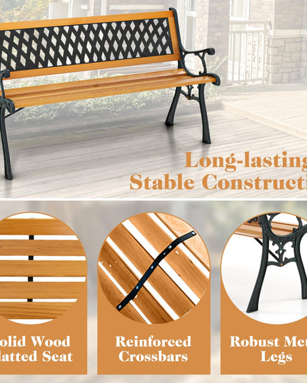 Giantex Outdoor Bench, 3-Person Garden Bench with Slatted Seat, Curved Armrests, 470 Lbs Capacity