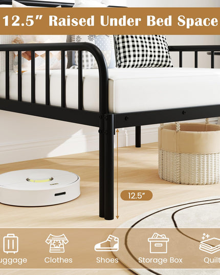 Giantex Metal Twin Bed Frame, Convertible Sofa Bed with Headboard & Armrests, Pull-Out Sleeper Chair Bed
