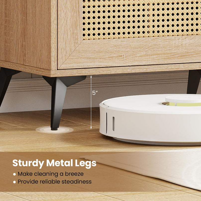 Meuble TV Giantex pour téléviseurs 60/65 pouces | Meuble de divertissement bohème avec placards de rangement