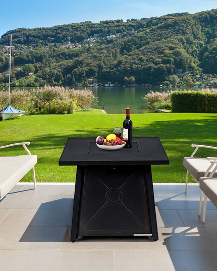 Giantex Gas Fire Table, 30 Inch Square Firepit Table 50,000BTU Fire Pits Tables w/ Waterproof Cover (Black)