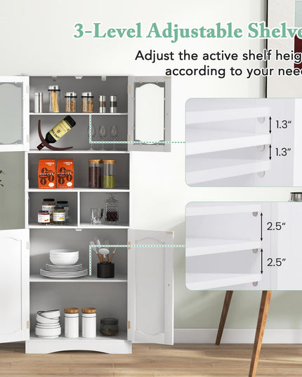 Giantex 58.5" Tall Storage Cabinet - Pantry Cabinet with Tempered Glass Doors, Adjustable Shelves