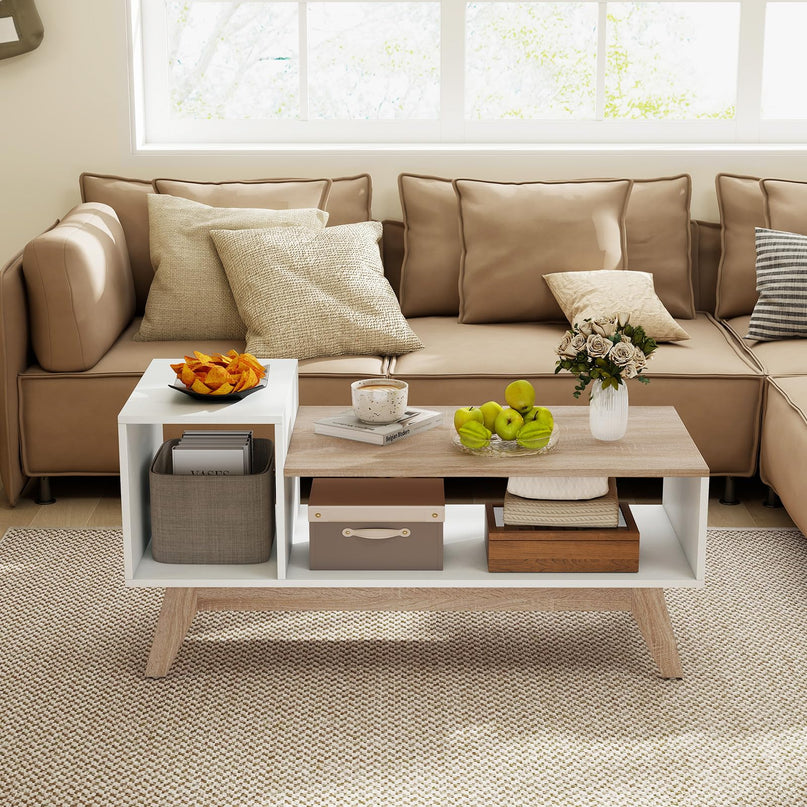 Giantex 2 Tier Coffee Table with Storage for Small Space Apartment