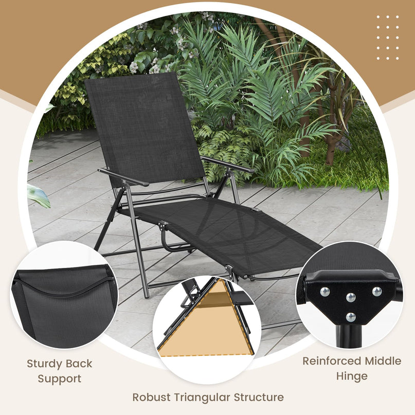 Giantex Lounge Chair Outdoor Set of 2 - Tanning Chair with 6 Adjustable Backrest