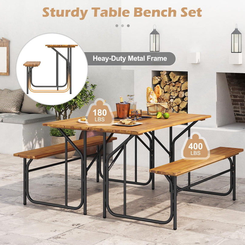 Giantex Single Picnic Table Bench Set with Rectangular Tabletop