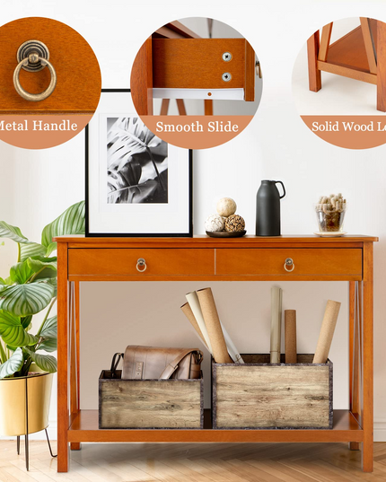 Console Table Entryway Sofa Side Table with 2 Drawers & Open Shelf