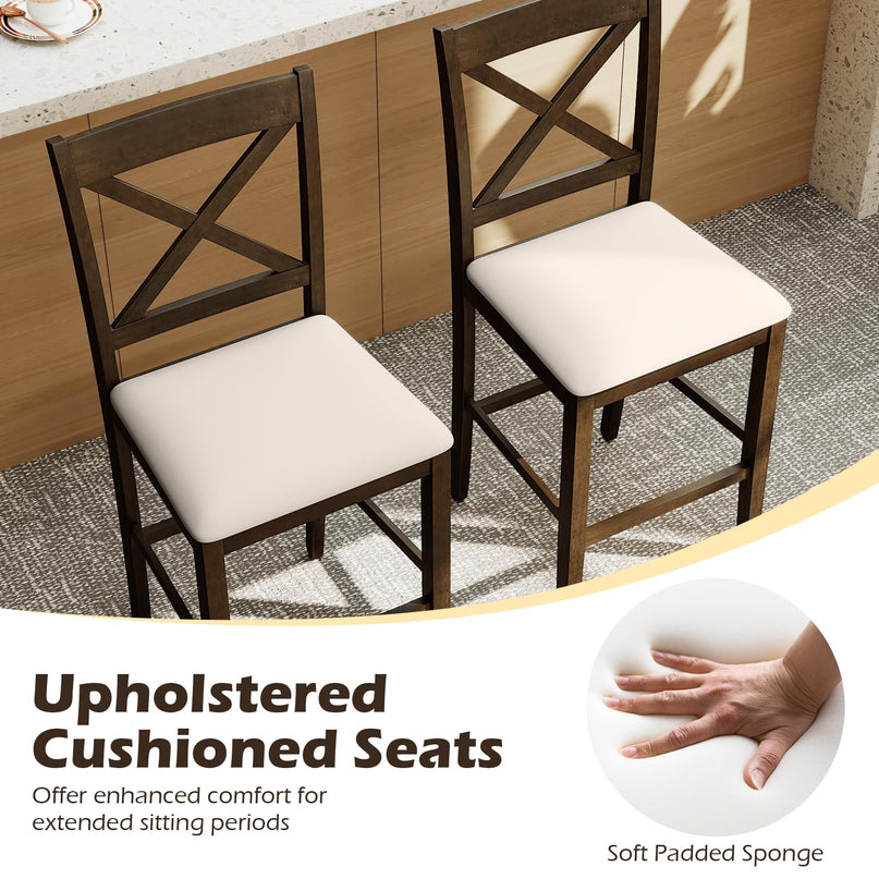 Giantex Tabourets de bar de ferme de 24 po, ensemble de 2/4 chaises à hauteur de comptoir à dossier croisé