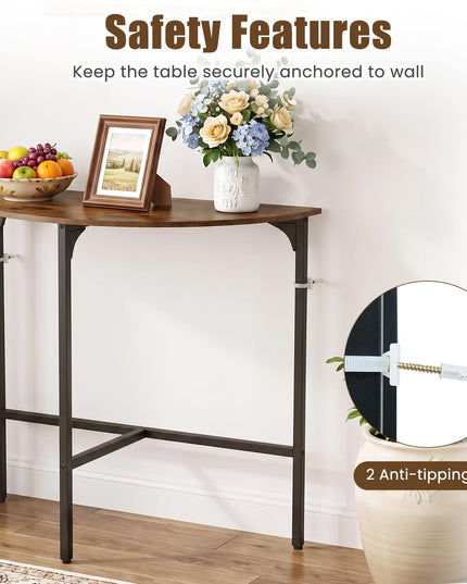 GIANTEX 32" Narrow Half Moon Console Table with Metal Frame & Anti-tip Kits