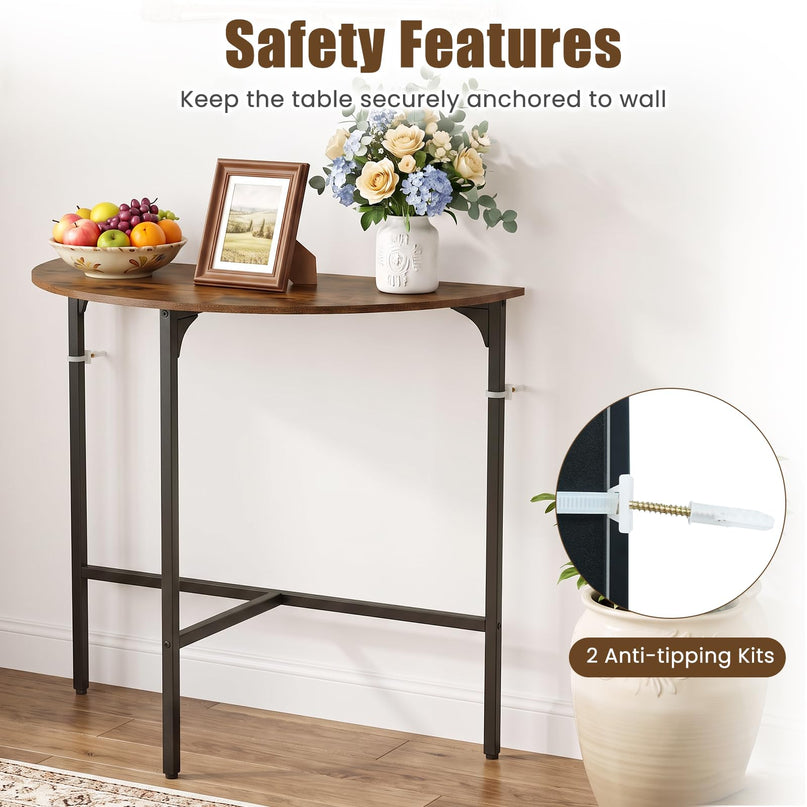 GIANTEX 32" Narrow Half Moon Console Table with Metal Frame & Anti-tip Kits