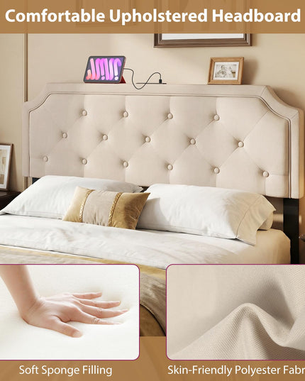 Giantex Headboard with Charging Station Queen/Full Size(Diamond Tufting with Charging)
