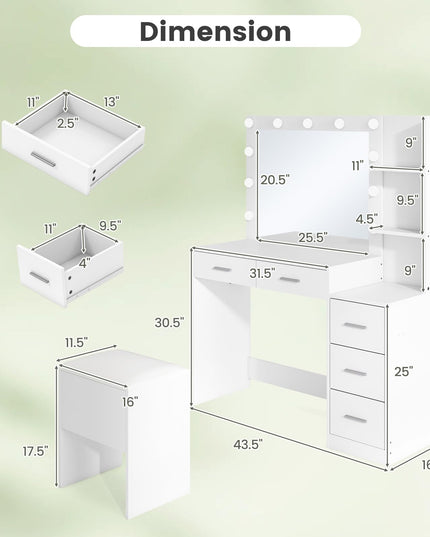 Vanity Desk with Mirror and Lights for Bedroom