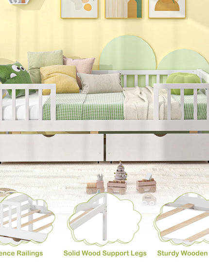 Giantex Twin Daybed with Drawers, Wooden Twin Bed Frame with Side Storage & Slats Support