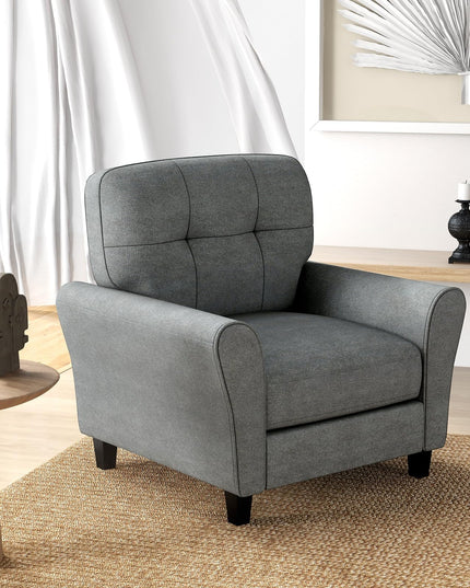 Giantex Modern Mid-Century Accent Chair - Linen Living Room Chair with Tufted Back, Grey