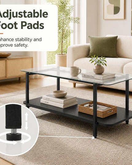 GIANTEX 37.5" Glass Coffee Table | 2-Tier Center Table with Storage