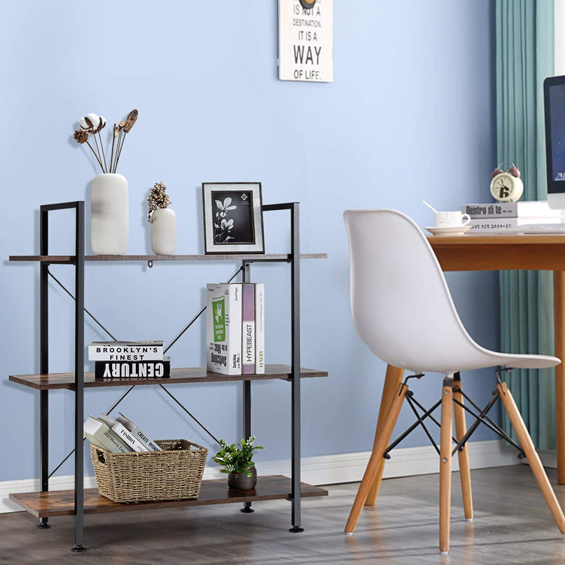 Giantex 3-Tier Industrial Bookshelf, Vintage Bookcase w/ Metal Frame
