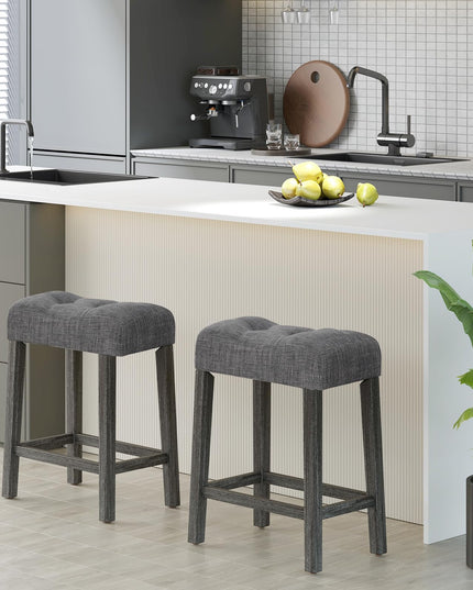 Giantex 24" Bar Stools, Backless Counter Height Saddle Bar Stools w/Padded Seat, Solid Rubber Wood Legs