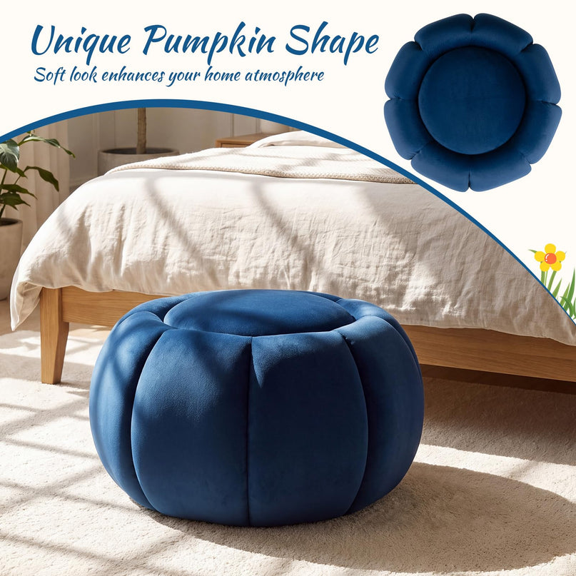 GIANTEX Pumpkin Shaped Round Ottoman Coffee Table with Storage & Removable Lid
