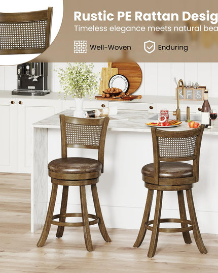 Giantex 25"/30" Swivel Bar Stools Set of 2/4 with PE Rattan Backrest