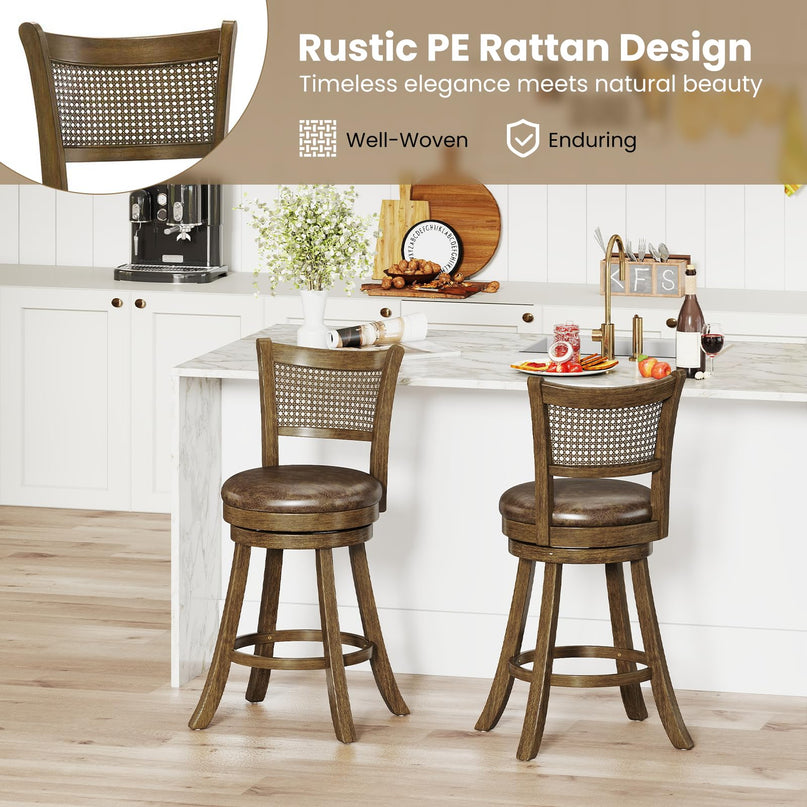 Giantex 25"/30" Swivel Bar Stools Set of 2/4 with PE Rattan Backrest