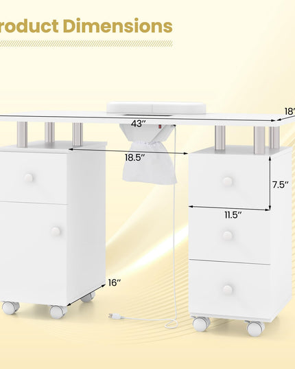 Giantex Nail Desk Manicure Table - Nail Table Station with Electric Dust Collector, 4 Drawers, Storage Cabinet