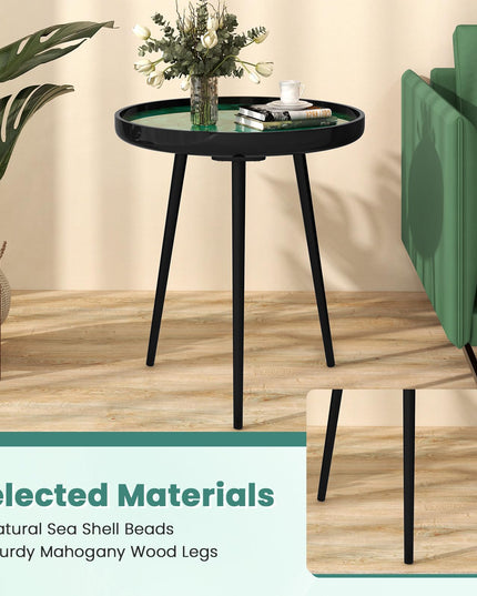 Giantex Outdoor Side Table, Round End Table with Epoxy Resin Finish