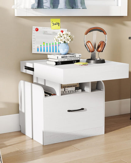 Giantex Nightstand with Charging Station Modern Bedside Table