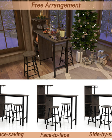 Giantex 3 Pieces Bar Table and Stools Set, Bistro Table Set with Glass Holder (Brown)