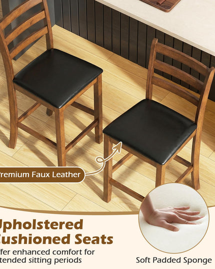 Giantex 24" Ladder Back Wood Counter Height Bar Chairs with Padded Faux Leather Upholstered Seat (2/4)