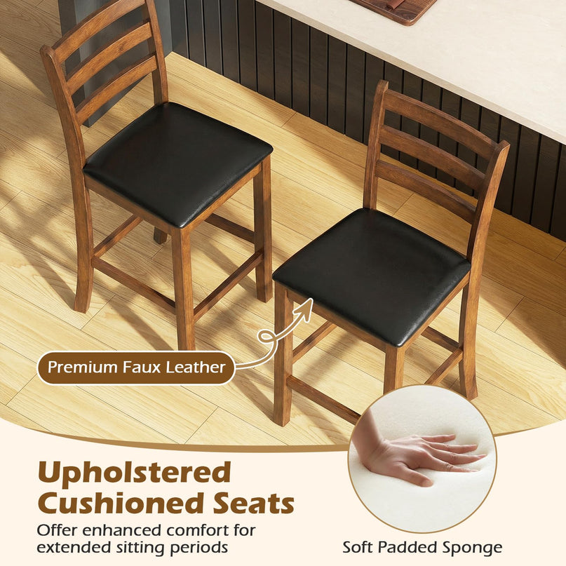 Chaises de bar Giantex de 61 cm à dossier échelle en bois, hauteur comptoir, avec assise rembourrée en similicuir (lot de 2 ou 4)
