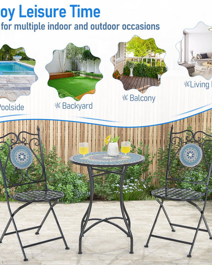 Giantex Patio Folding Chairs, Mosaic Bistro Chairs w/Backrest & Round Seat for Porch Balcony Lawn