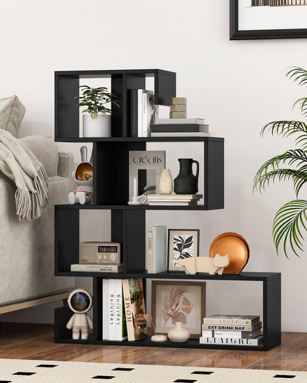 Giantex 5-Tier S-Shaped Bookshelf, Geometric Bookcase w/Open Cubes