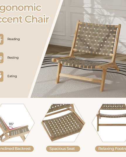 Giantex Woven Accent Chair Set of 1/2, Boho Mid Century Modern Armless Accent Chair w/Nylon Backrest & Seat
