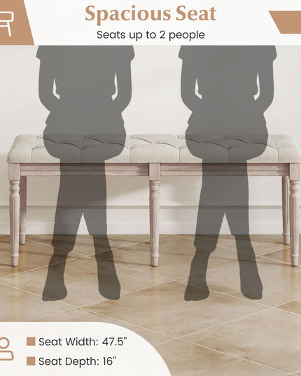 Giantex 47.5-inches Button-Tufted Table Bench with Carved Rubber Wood Legs