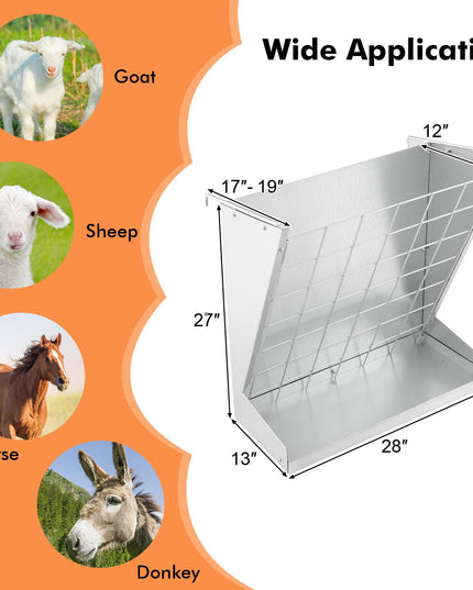 Giantex Hay Feeder for Goats - 28'' Hanging Hay Rack with Grain Feeder