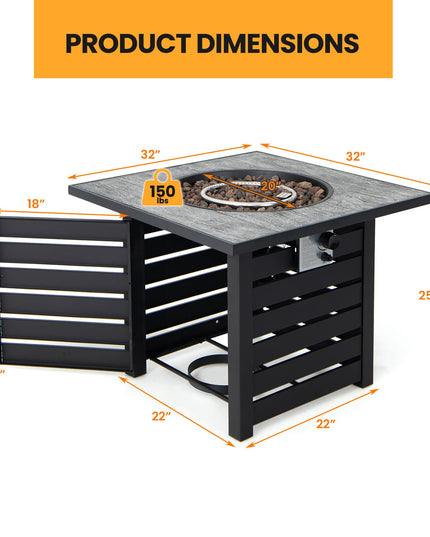 Giantex 32 Inch Propane Fire Pits, 50,000 BTU Square Gas Firepit with High-Temp Resistant Tabletop (Black)
