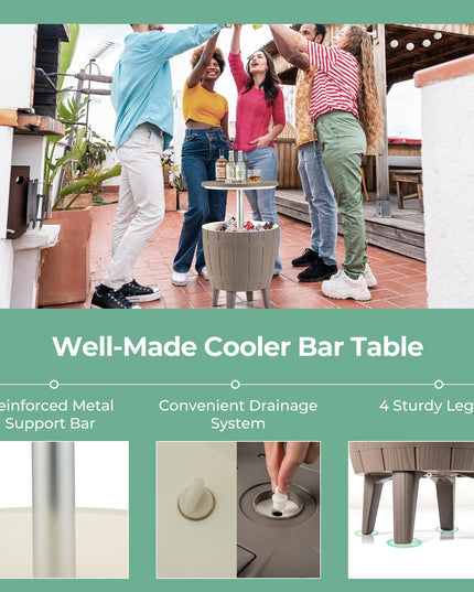 Giantex Cooler Side Table Outdoor - 10 Gallon Cooler Table with Drainage Plug, Adjustable Height