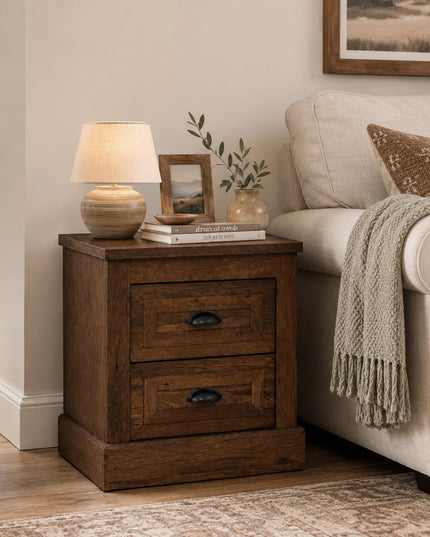 GIANTEX Farmhouse Nightstand 2-Drawer End Tables
