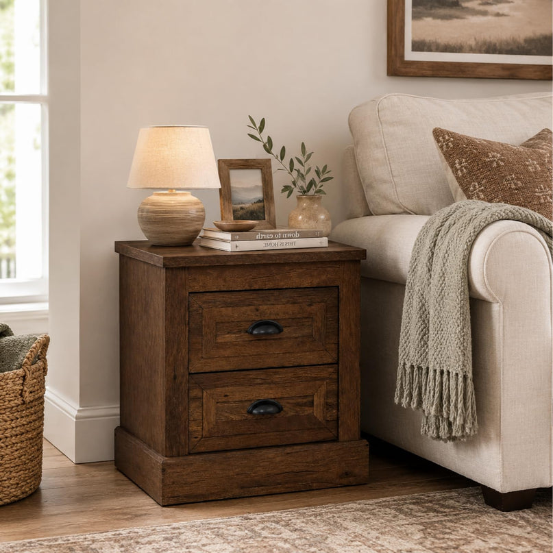 GIANTEX Farmhouse Nightstand 2-Drawer End Tables