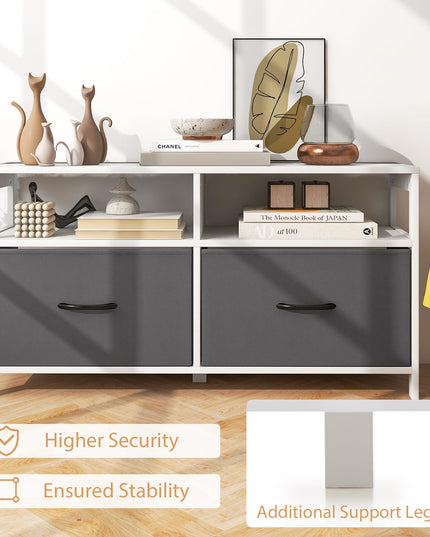 Giantex TV Stand for Bedroom, Storage Cabinet with 2 Open Shelves, 2 Removable Fabric Drawers