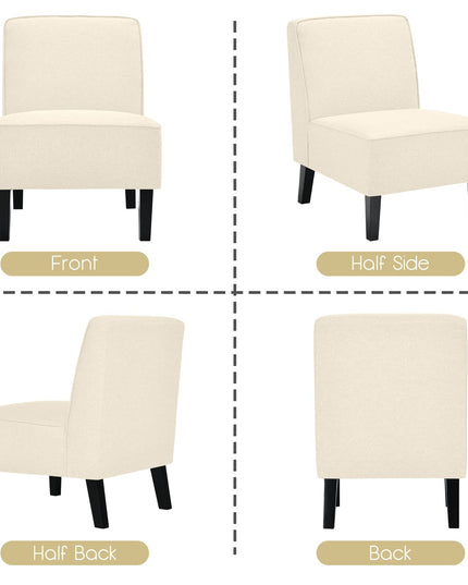 Giantex Upholstered Accent Chair Set of 2, Fabric Single Sofa Armless Accent Chair, Beige