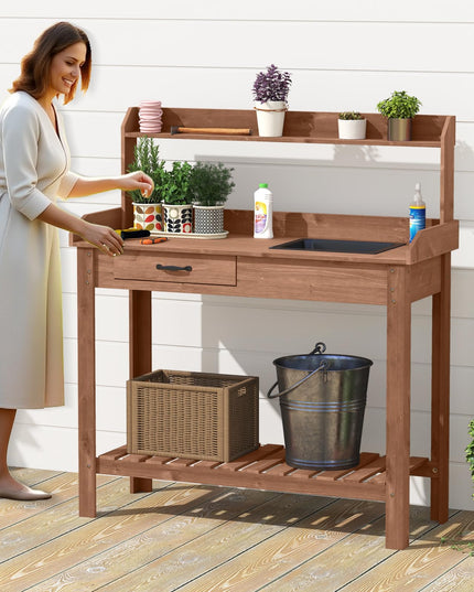 Giantex Wood Potting Bench Table