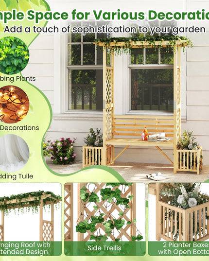 Giantex Outdoor Bench with Garden Arbor & 2 Planter Boxes